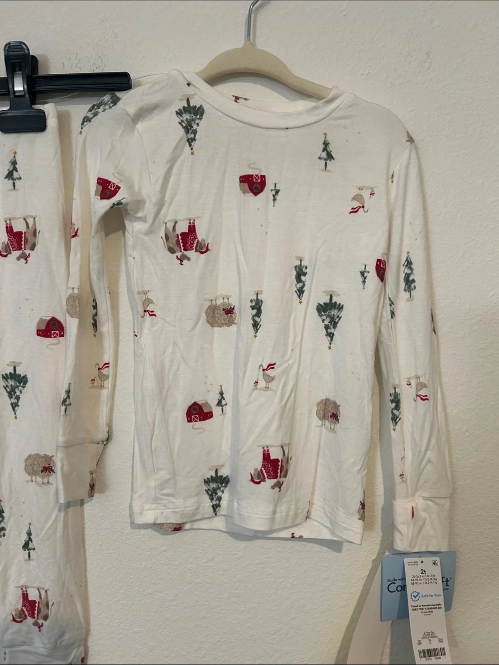 Carter's White Holiday Forest Print Pajama Set with Red & Green Accents